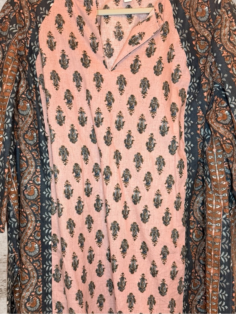 Pure Jill Block Print Lagenlook Boho Tunic Pink Navy Cotton Linen 2X - Picture 3 of 7